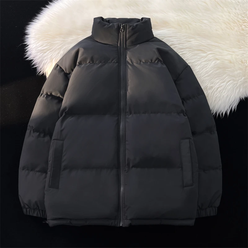 Jaqueta de zíper monocromático masculina, casaco quente, parkas fashion, outwear casual, outono, inverno