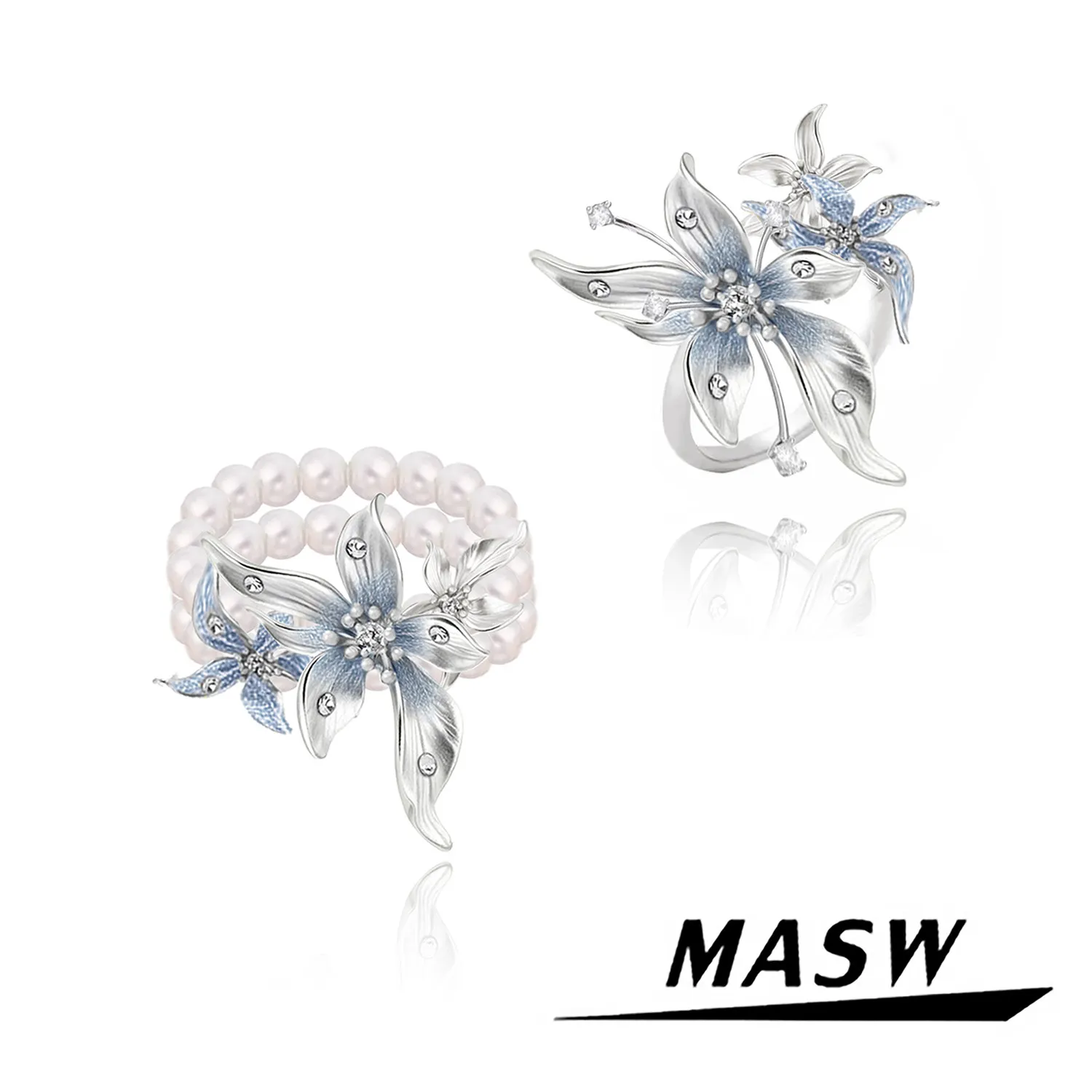 

MASW Original Design Elegant Temperament Blue Flower Ring For Women 2026 Trend New Fashion Jewelry Hot Sale Fine Accessories