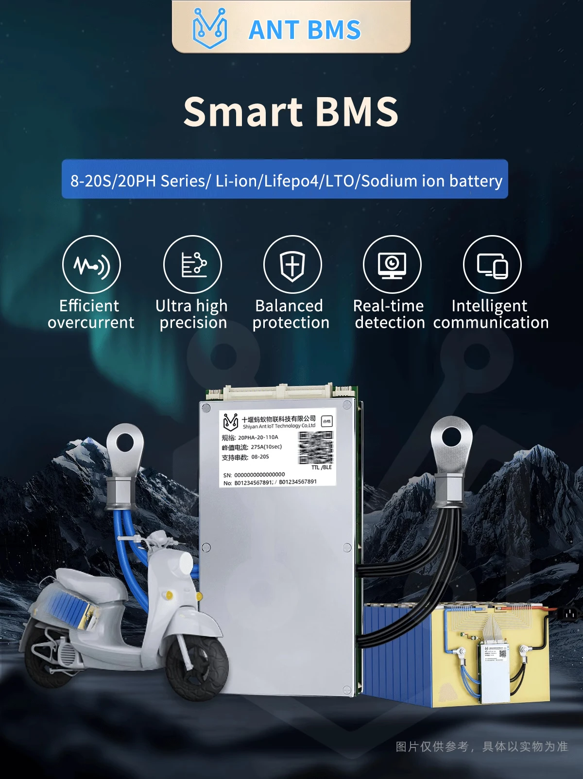 Smart ANT Bms LCD 8S 10S 14S 16S 17S 18S 19S 20S 110A 130A 275A 325A 24V 36V 48V 60V 72V Lifepo4 li-ion LTO Bluetooth Balance