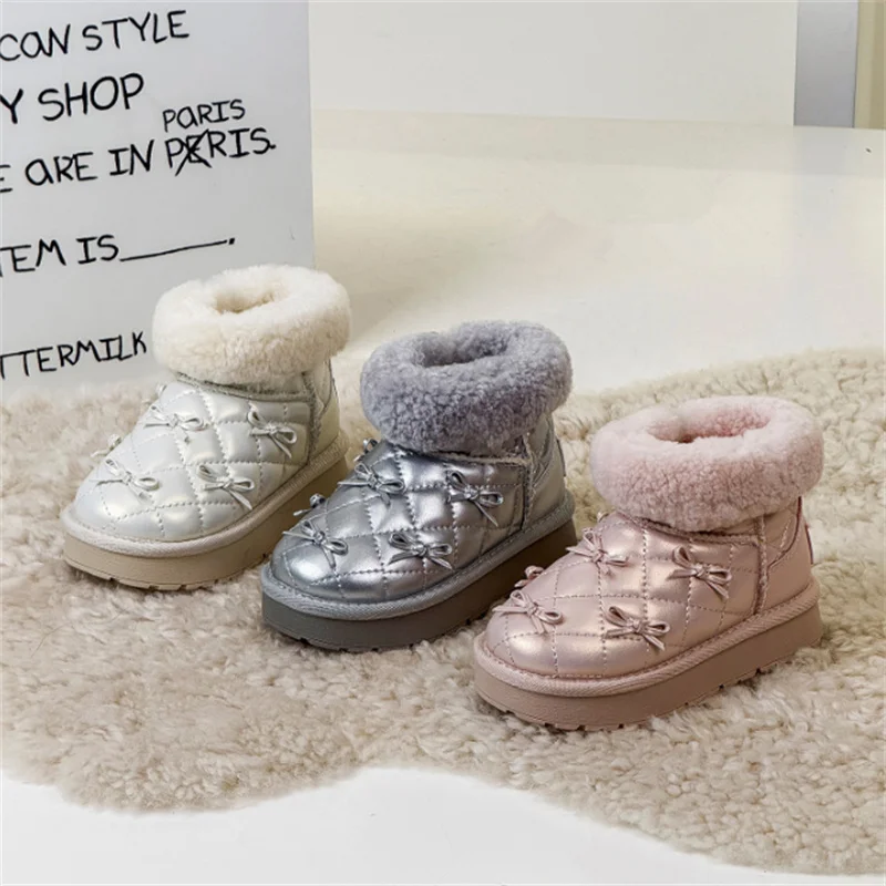 

Новые зимние детские зимние сапоги для девочек, непромокаемая теплая меховая обувь принцессы, нескользящие модные детские ботинки на резиновой подошве, размеры 26-37 г.