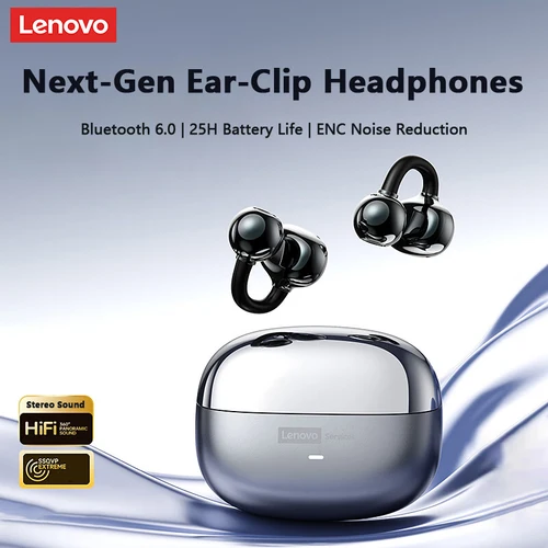 Imagen 1 del producto Auriculares Inalámbricos Bluetooth 6.0 Originales Lenovo LE302 OWS, Larga Duración de la Batería, Auriculares Deportivos con Clip para la Oreja, Auriculares con Cancelación de Ruido