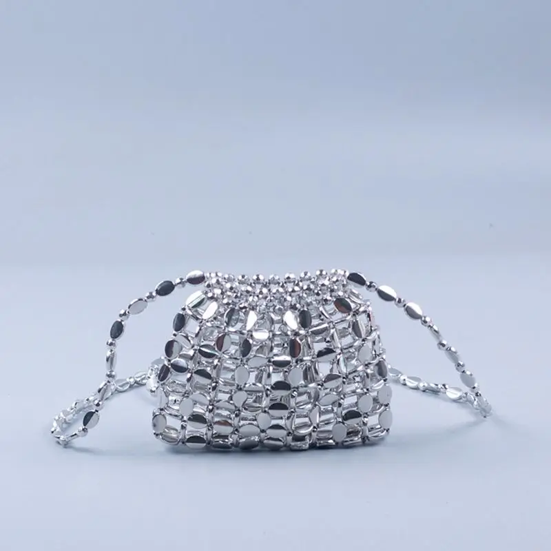 

2026 Handmade Sequin Beaded Phone Bag Women Acrylic Woven Vintage Shiny Mini Shoulder Crossbody Bag Sparkly Retro Evening Purse