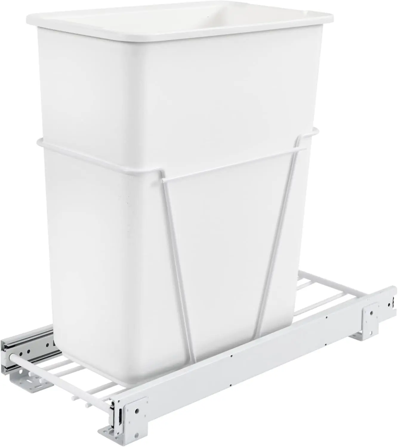 

Single Pull-Out Cabinet Trash Can For Bottom Mount Kitchen 30 Qt Wire Construction With Full-Extension Slides, White, Rv-9Pb S