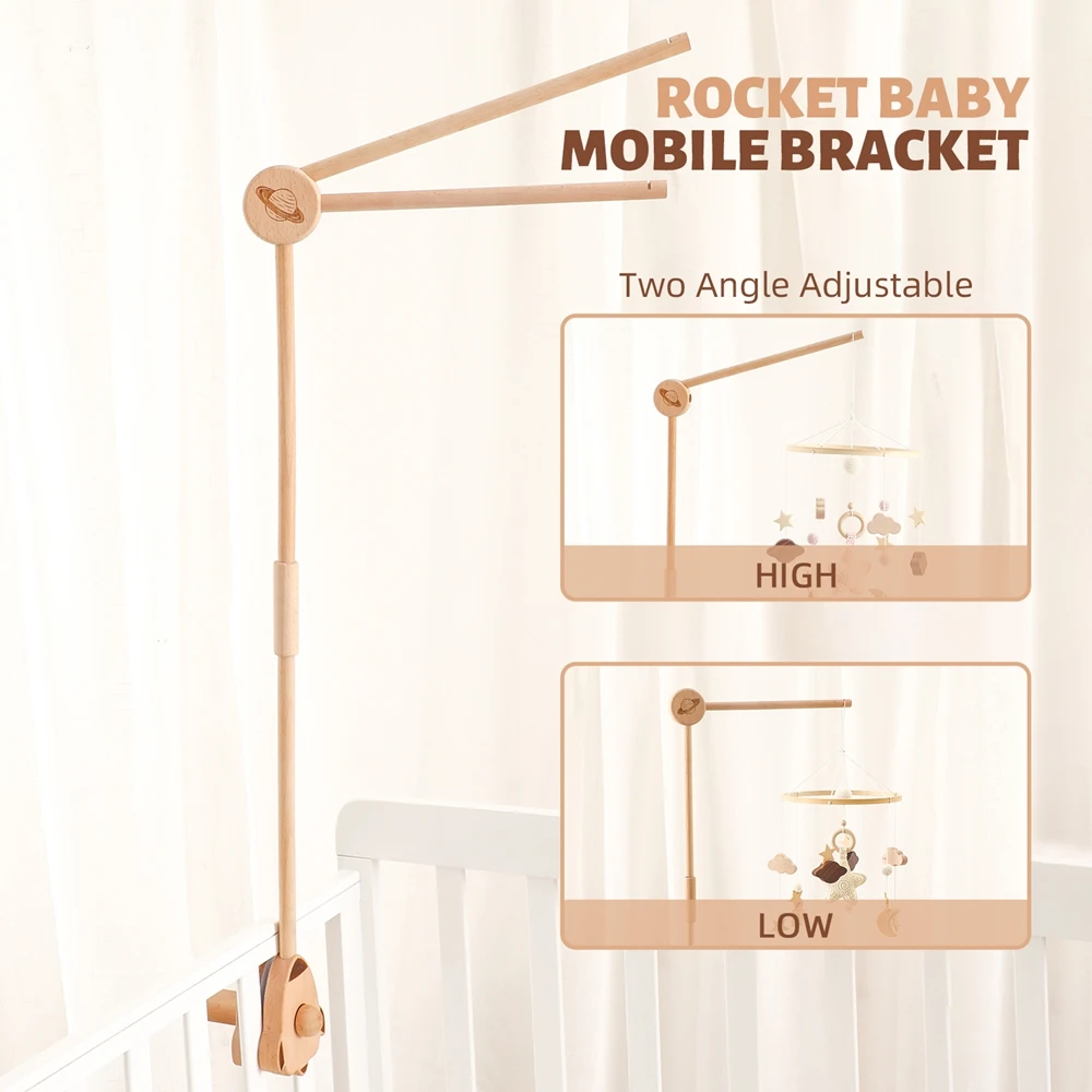 Rattle Toy Baby 0-12 Months Toys Rocket Wooden Mobile Bed Bell Bracket Newborn Bed Bell Hanging Toys Holder Bracket Infant Crib