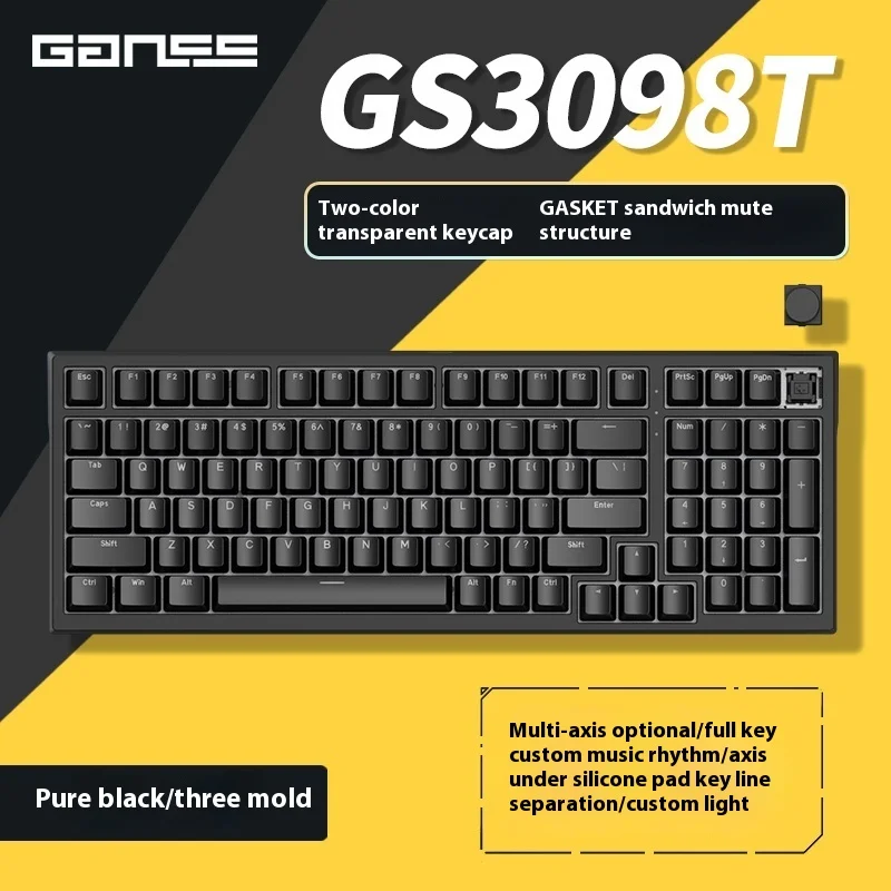 

Ganss Gs3098t-Li Tri-Mode Wired Bluetooth 2.4 G Hotplug Knob Game Office Rgb Keyboard The Keyboard Looks And Works Well