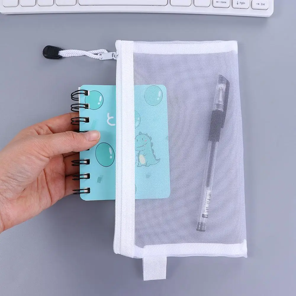 Stationery Pencil Case Storage Bags Coin Purse Handbags Transparent Zipper Pouch File Folders Document Bag Mesh Zipper Case