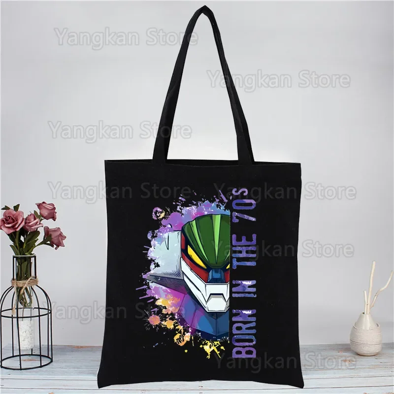 Kotetsu Jeeg روبوت أنيمي أسود بسيط المرأة حزمة أنيقة حقيبة قماش قنب حقائب اليد حقائب كتف حقيبة يد الفتيات التسوق عادية