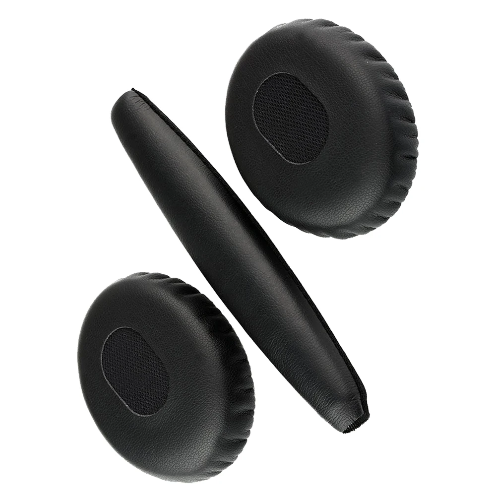 A pair of black ear cushions with head pad for Bose QC3 Quiet Comfort 3 headphones