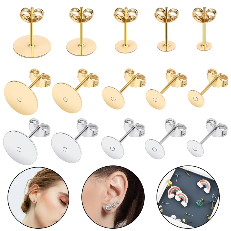 

50pcs/Bag 925 Silver Stainless Steel Earring Studs Blank Post Base Pins With Earring Plug Findings Ear Back For Jewelry Making