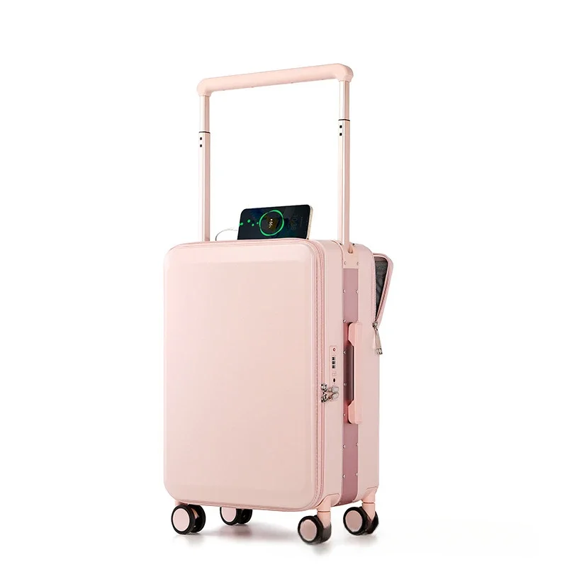 Wide Pull Rod Luggage for Women Side Opening 20 25 Inch Trunk Boarding Suitcase with Front Opening Lid Travel Password Suitcase