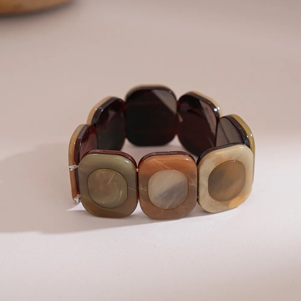 

Resin Elastic Rope Bracelet Square Exaggerated Splicing Wristband Geometric European and American Rendering Bracelets
