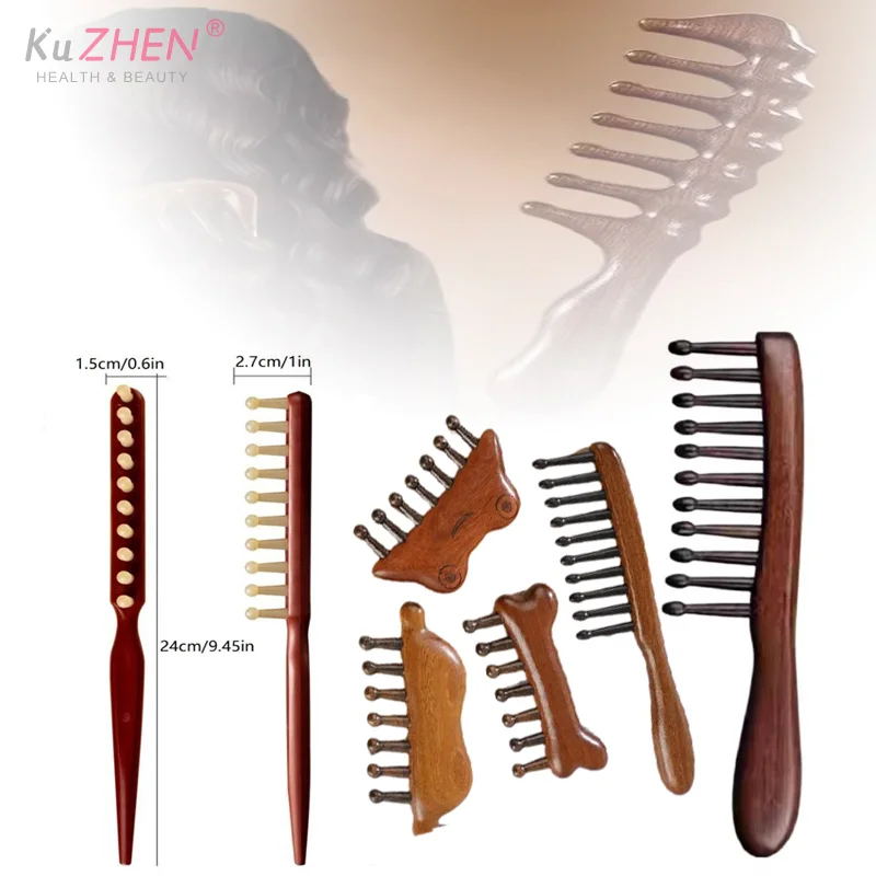 

Long Handle Wide Tooth Natural Wooden Comb Meridian Massage Anti-static No-snags Wide Tooth Comb Women Girl Straight Curly Hair