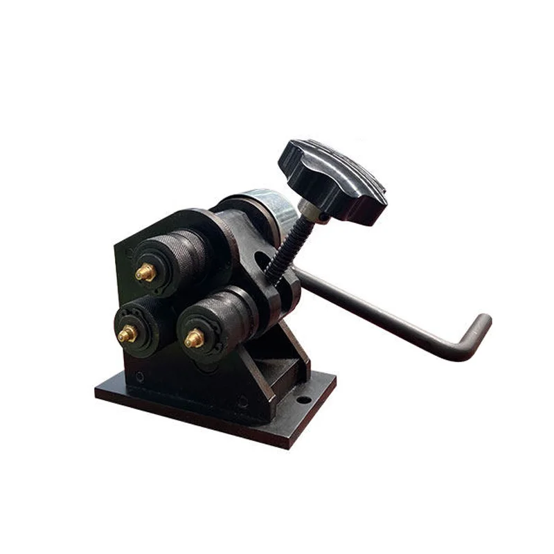 Machine à rouler manuelle miniature, petite, à trois rouleaux, pour le pliage de tôles et tubes métalliques, pour atelier de formage de tôles.