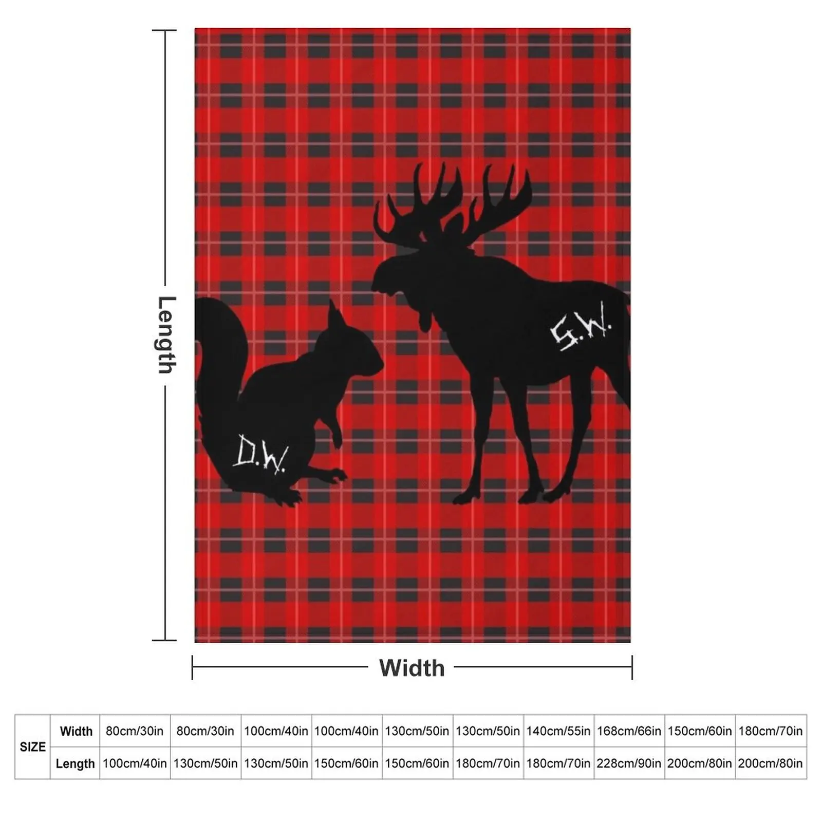 moose + squirrel - plaid/black Throw Blanket Custom Loose Blankets