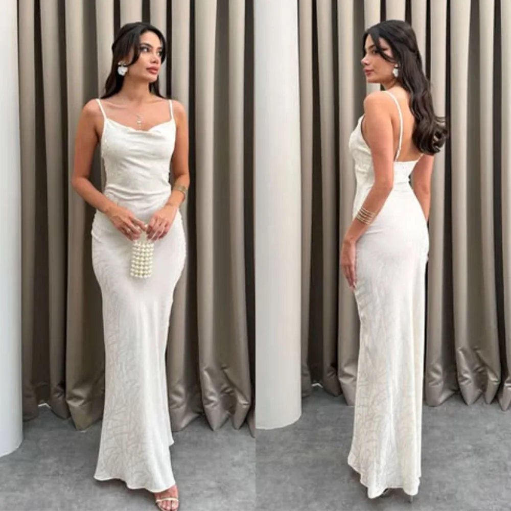 

High Quality Customized Sweetheart Floor Length White Backless Thin Suspenders Sleeveless Zipper Up A-line Pageant Dresses Women