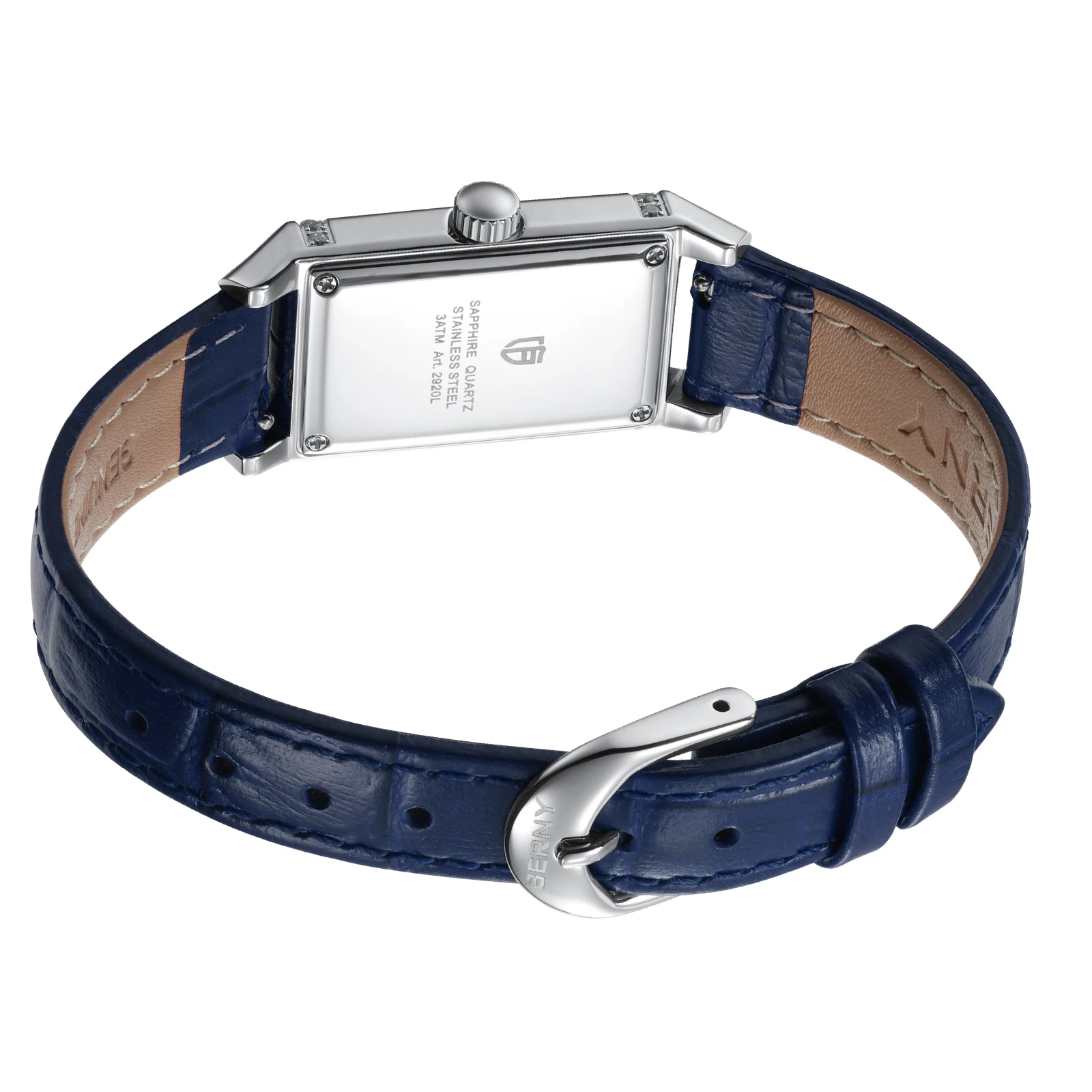 BERNY Square Watch for Women Rectangular Stainless Steel Waterproof Reverso One Quartz Wristwatch Leather Strap Ladies Watch