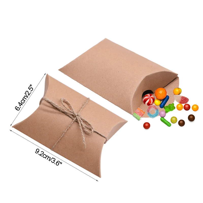 10Pcs Pillow Candy Box Kraft Paper Christmas Gift Packaging Boxes Candy Bags Wedding Favors Birthday Party Decorations