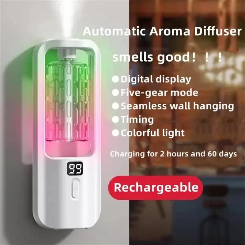 Aromatic Diffuser Essential Oil Aromatherapy Machine Timed Air Freshener Rechargeable 5-Mode for Living Room Bathroom