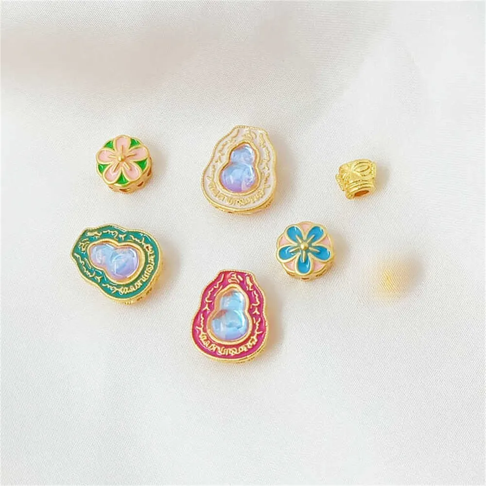 Vietnamese Sand Gold Flower Gourd Round and Flat Five-leaf Flower Beads Handmade DIY Jewelry Accessories