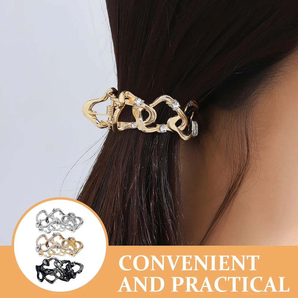 

3pcs High Ponytail Claw Clips Durable Metal Unique Design Secure Hold Hair Accessories Thick Thin Hair Black Gold Silver