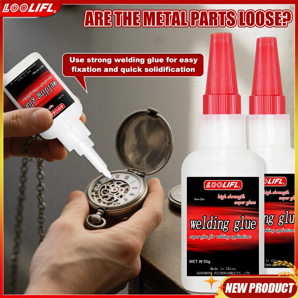 LOOLIFL 50g Welding High Strength Oily Glue-Universal Adhesive Instant Glue for Metal Resin glass Wood, Non-White and waterproof Plastic with 1-3PCs Precision Dispenser.