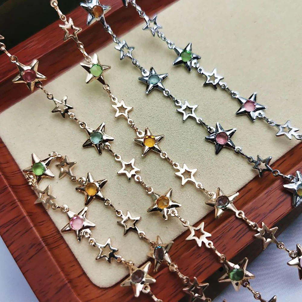 1Meter Star Chains Micro Inlay Crystal Stars Copper Chains for Handmade Bracelet Necklace Supplies DIY Jewelry Making Components