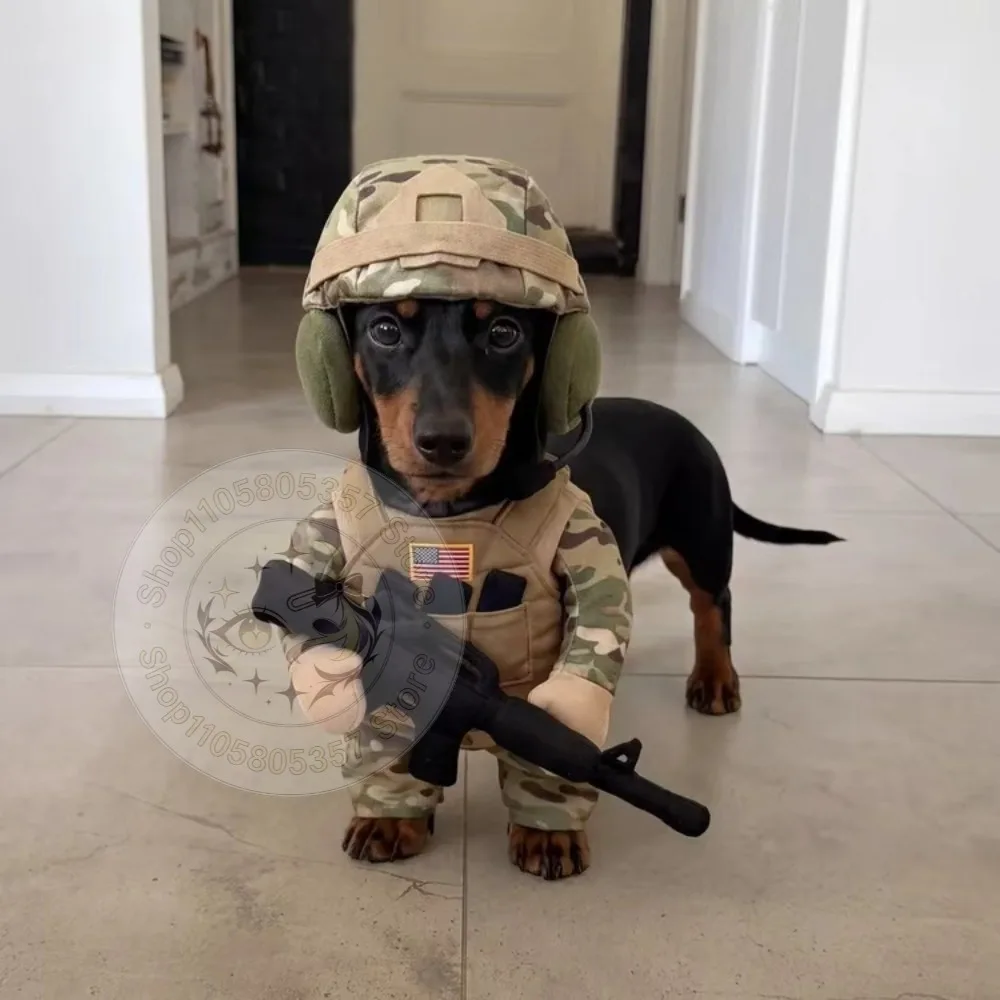 Halloween Pet Soldier Costume for Cats & Dogs Funny Tactical Dog Harness with Hat Outfit Halloween Carnival Parties Photos - view 2