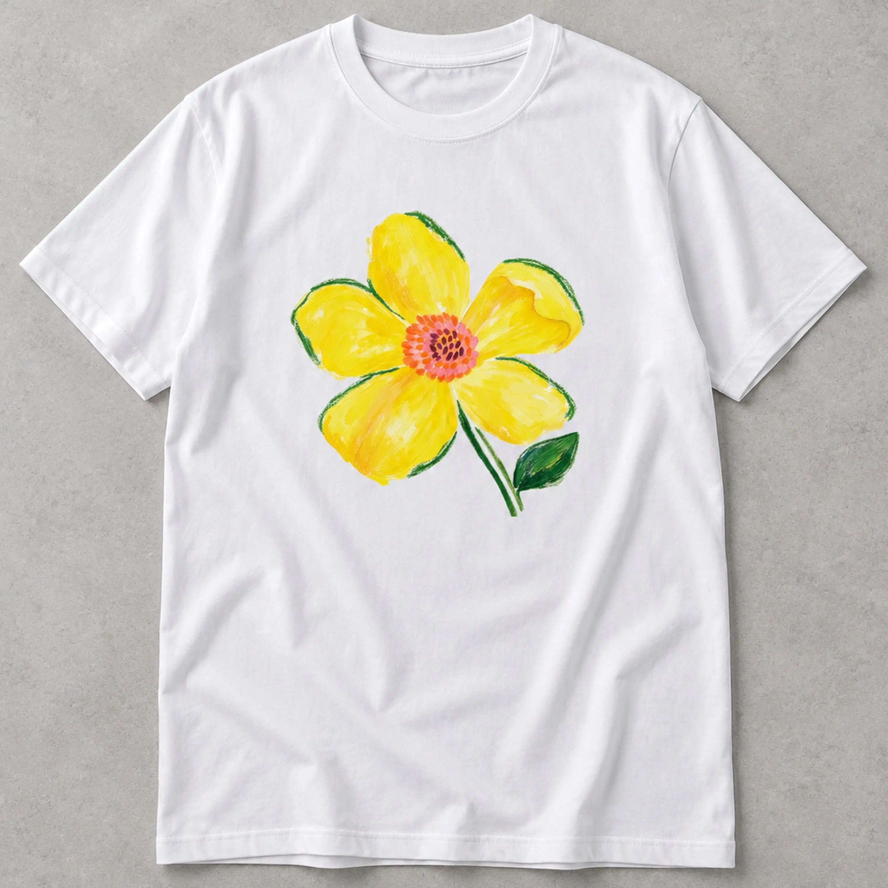 Hand-Painted Sunny Flower Crewneck T-Shirt