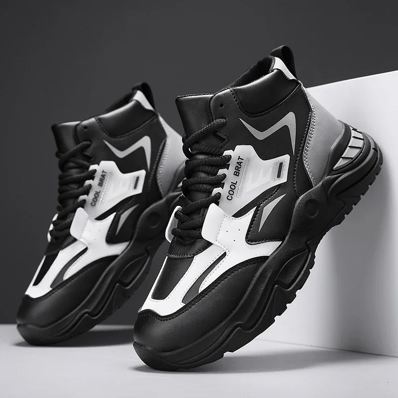 

Shoes for Men Casual High Top Sneakers Retro Cushioned Ankle Support Non-Slip Rubber Sole Breathable Canvas Leather Botas Hombre