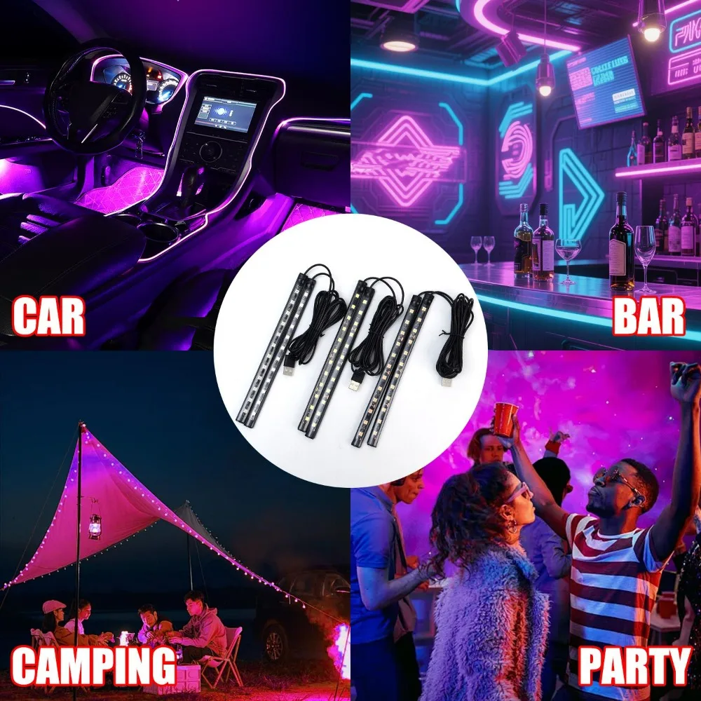 USB Car LED Strip Light Interior Atmosphere Lamp 12 LED Footwell Backlight Ambient Lighting Auto Decorative Accessories 22.5cm view 4