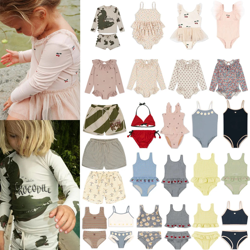 

KS 2024 Summer Kids Swimwear Baby Swimsuits Baby Girls Swimming Trunks For Boy Toddler Girls Bikini Board Shorts Kid Swim Cap