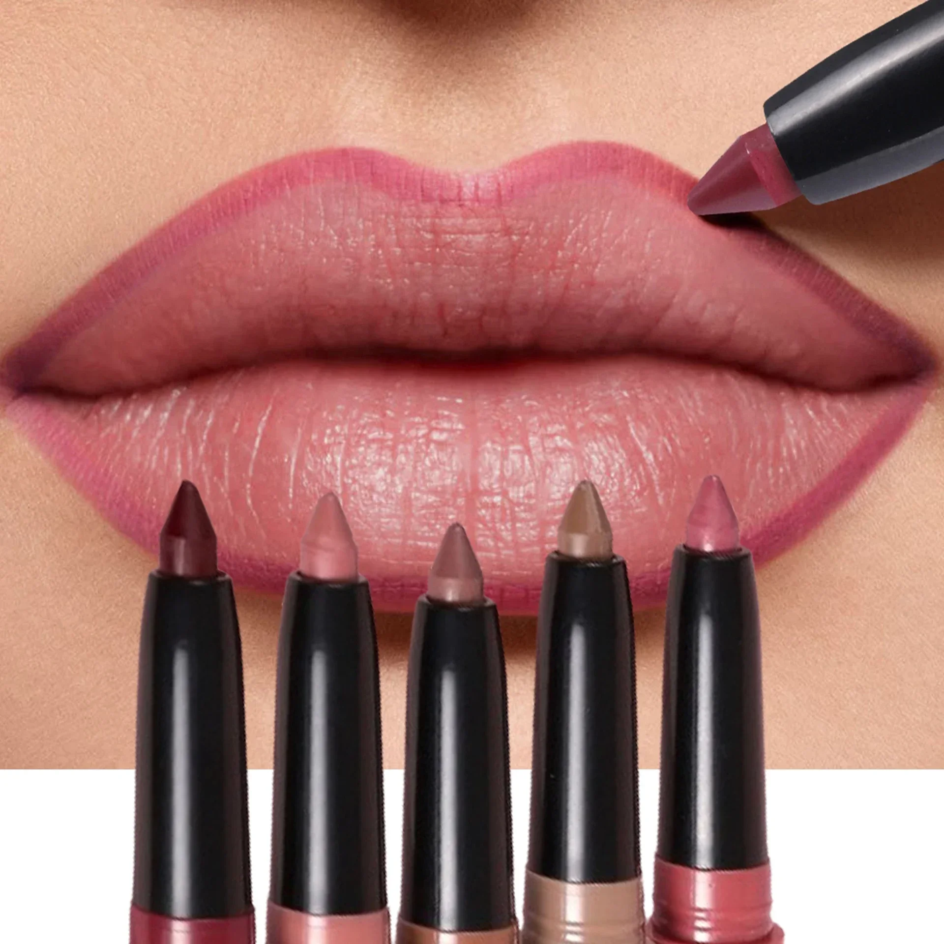 Matte Brown Lip Liner Crayon Contouring High Pigmented Lip Liner ดินสอยาวนาน Lip Shape Stick แต่งหน้าเครื่องมือ