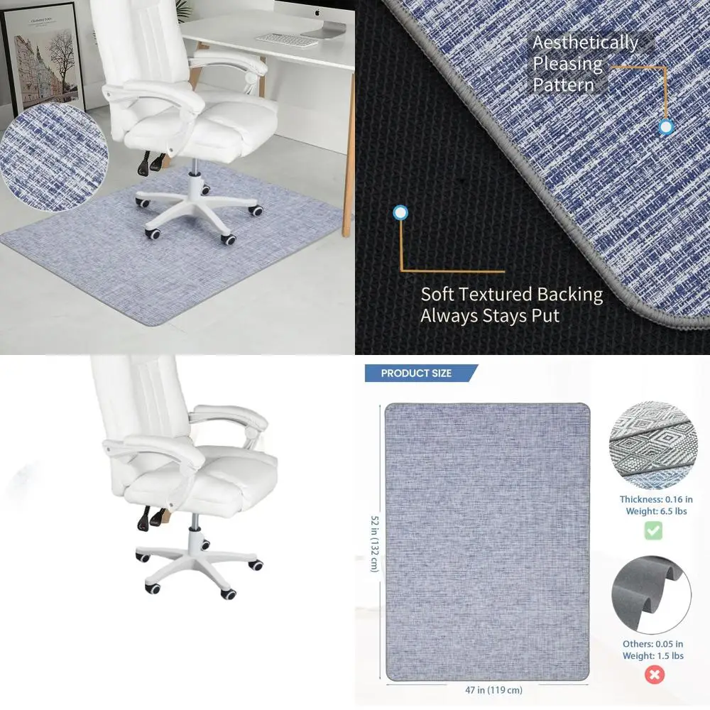 

Heavy-Duty 47 x 52 Office Chair Mat for Hardwood and Tile Floors, Anti-Slip, Non-Curve, Floor Protector, Blue and White