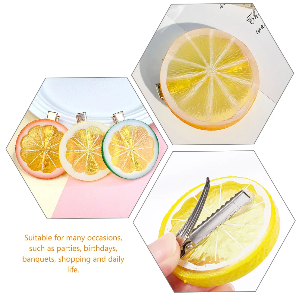 3 Pcs Simulation Lemon Hair Clip Simulated Slices Girls Hairpins Cute Clips for Shopping Creative Plastic Funny Curly