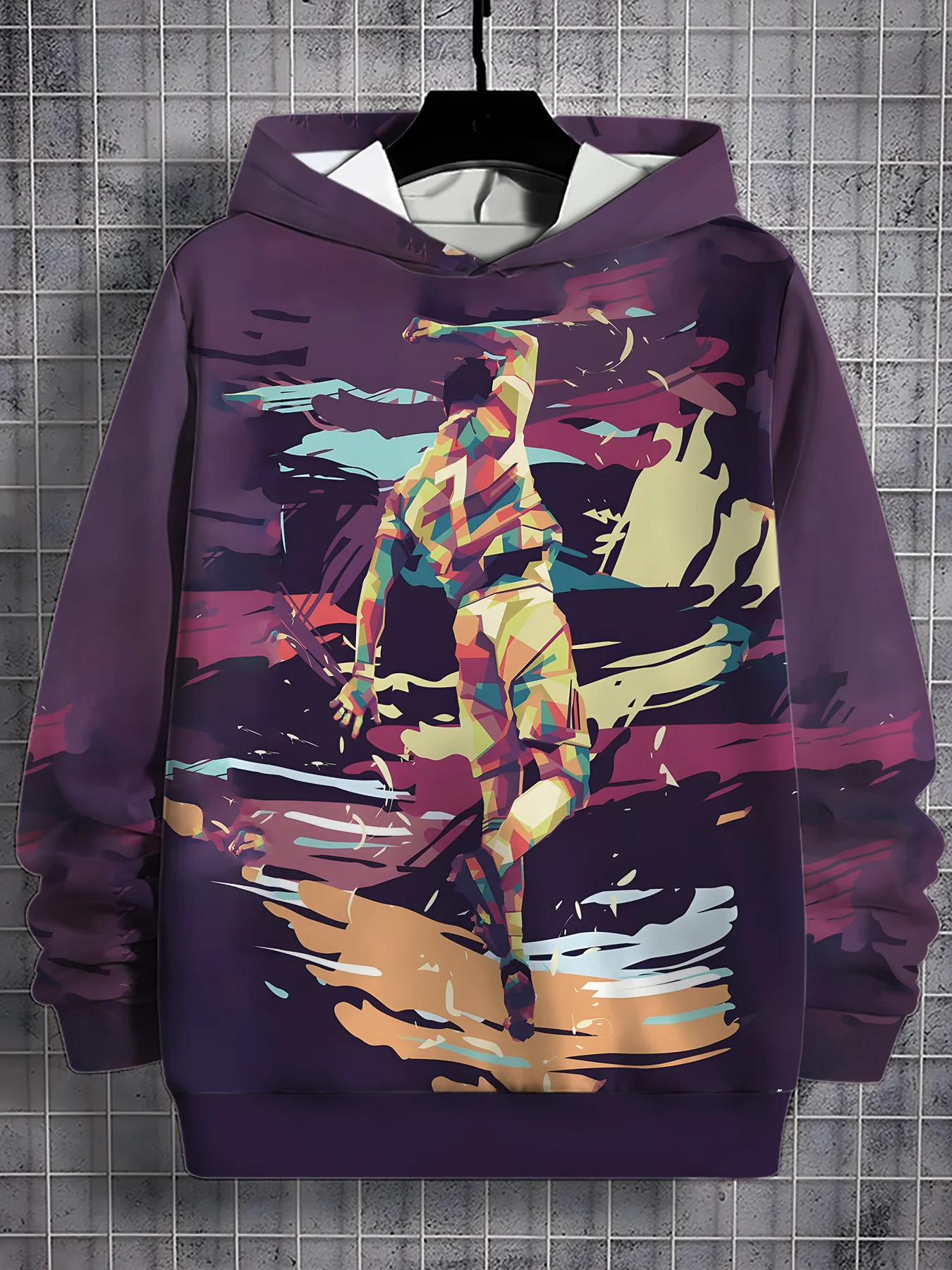 Men Abstract Basketball Player 3D All Over Print Hoodie Drawstring Pocket Long Sleeve Casual Sports Pullover Sweatshirt