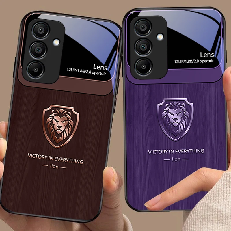 

Wood Grain Lion Head For Samsung Galaxy A15 5G 54 4G 51 50 24 35 90 71 12 51 53 52S 80 22 34 Black Tempered Glass Phone Case