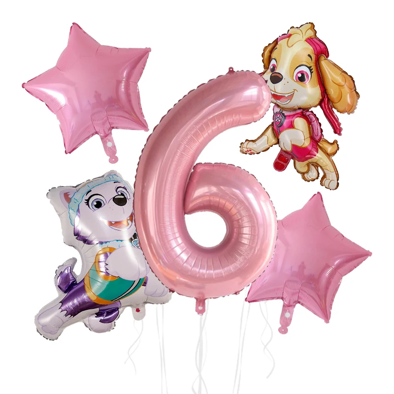5 Stück Anime Paw Patrol Aluminiumfolienballons Set mit Zahlen für Kindergeburtstag, Partydekoration, Babyparty-Geschenke und Zubehör – Detail 7