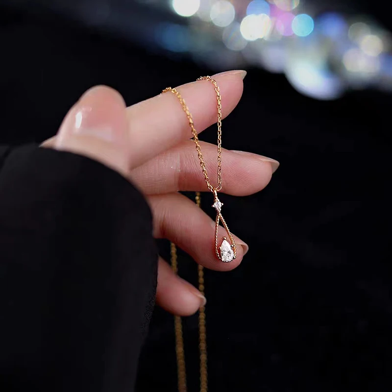 Fashion French Water Drop Zircon Necklaces Shiny Rhinestone Pendant Necklaces Commuter Versatile Collarbone Chains Accessories image 3