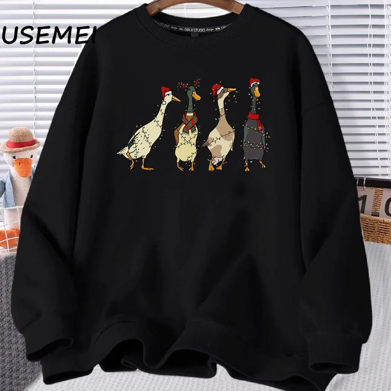 Christmas Ducks Sweatshirt Women Funny Animals Christmas Hoodis Farm Lover Hooded Sweatshirts Harajuku Long Sleeve Jumper Coat