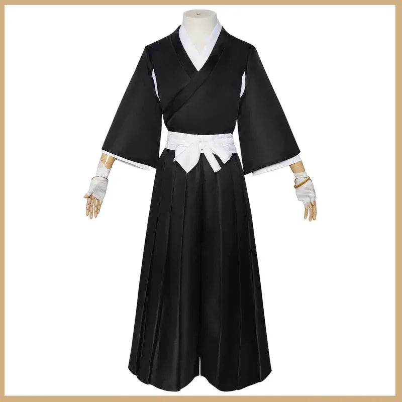 Anime Bleach Shinigami Kuchiki Rukia Cosplay Costume Japanese Black Kendo Uniform Robe Coat Wig Man Woman Halloween Suits;3'v,6.
