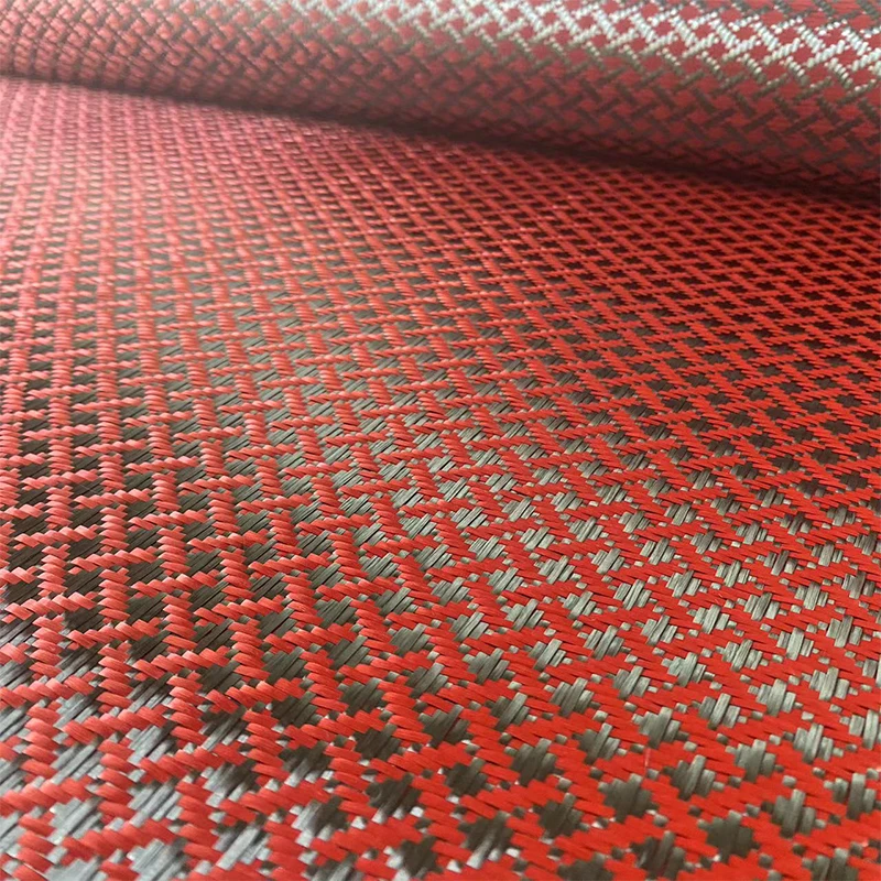 Kafu Red X-Pattern Rolls Royce Automotive Interior Fabric Akcesoria motocyklowe DIY Żakardowy wzór Kevlar Tkanina z włókna węglowego — zdjęcie 3