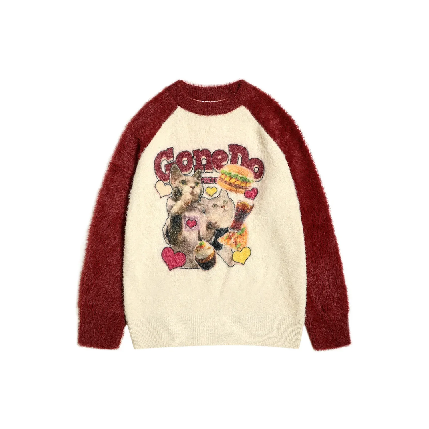 Maglione stampato gatto Mohair maniche Raglan maglione lavorato a maglia sciolto donna autunno e inverno cappotto