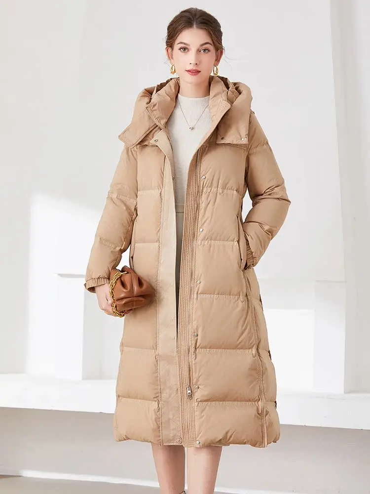 

Женское пальто Thiened Long Down Jaet с капюшоном и поясом, цвет South Rose, новинка зимы 2024, стильное, для повседневной носки, простое, элегантное