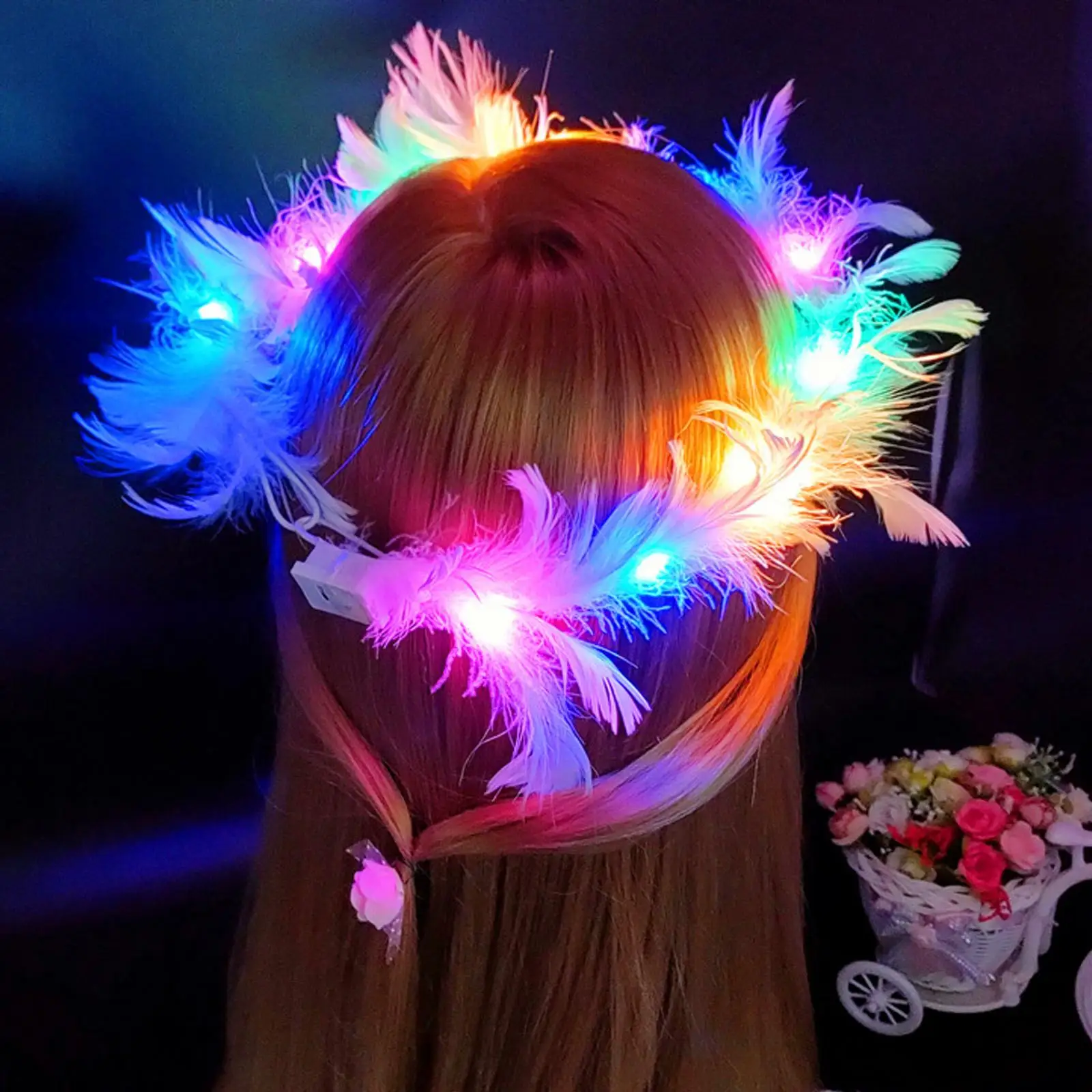 LED Feather Wreath Crown Headband Neon Angel Halo Headband Luminous Headdress For Women Girls Wedding Christmas Glow Party