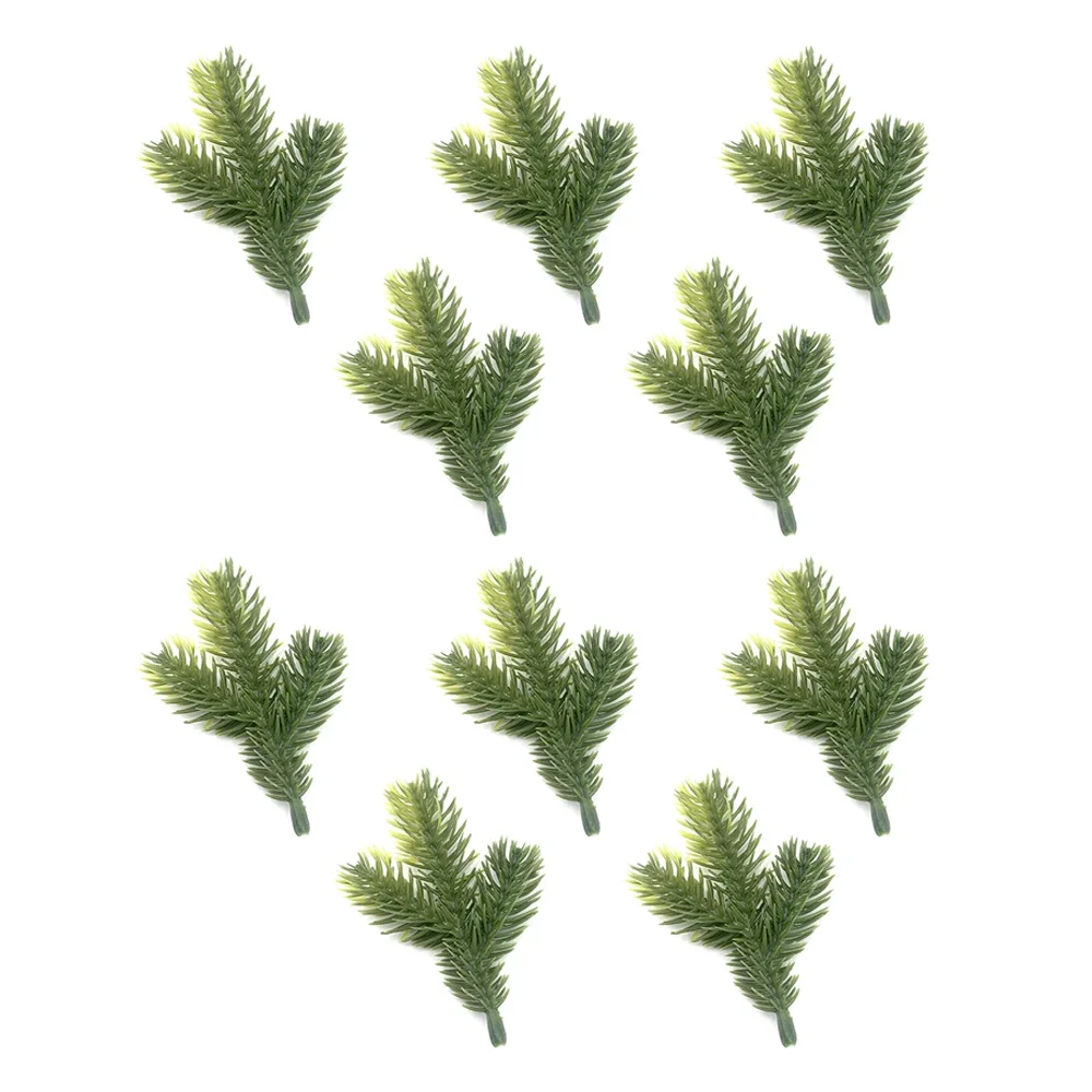 10pcs 9.5cm Artificial Christmas Pine Needle Branch Green & Yellow Leaves Wreath 3-pronged Grass Garland Realistic Decor Wedding