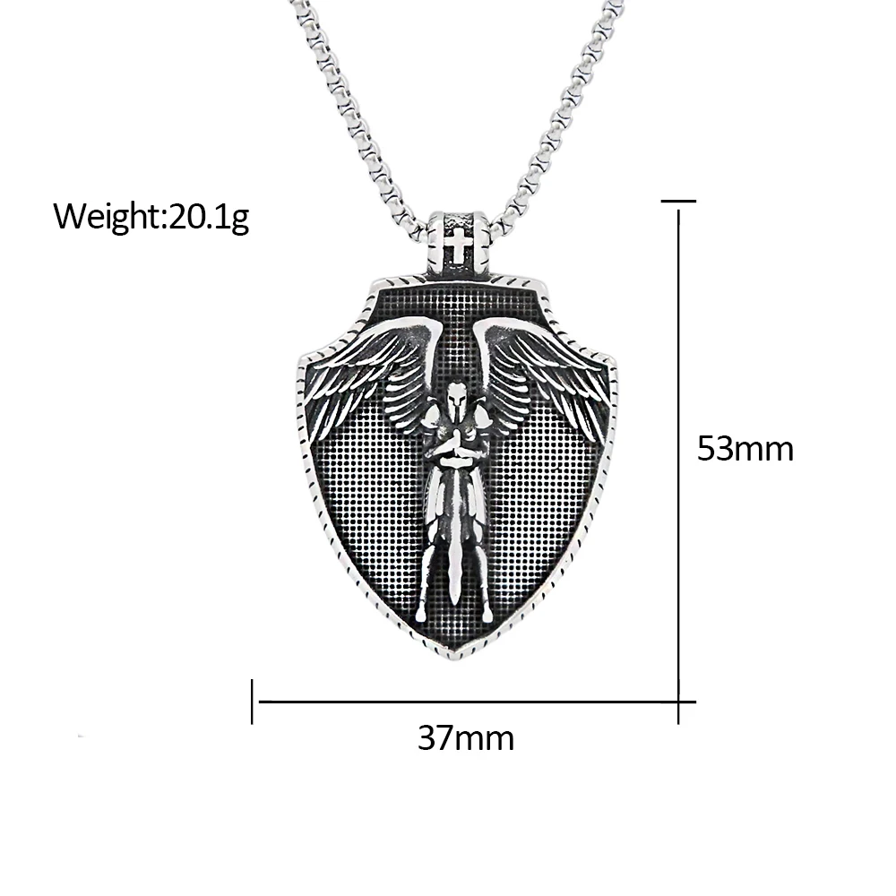 سلسلة دلاية درع سانت مايكل من الفولاذ المقاوم للصدأ ، تميمة الملاك الكلاسيكي البسيط ، هدايا المجوهرات العتيقة ، لا تتلاشى أبدًا #6