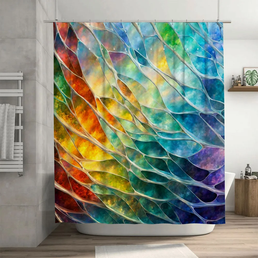 Multicolor Bath Shower Curtain Waterproof Rainbow Pattern Polyester Fabric Decorative Home Accessories