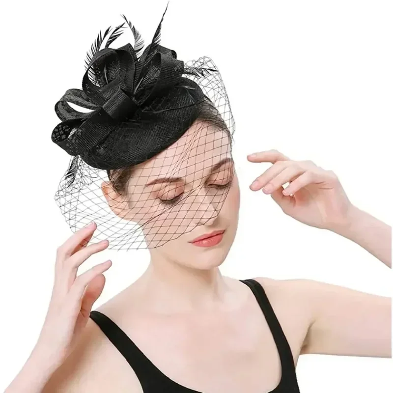 

New Elegant Ladies Flower Pillbox Fascinator Hat For Tea Party Women Feathers Veil Mesh Headband Hats Kentucky Derby Cocktail