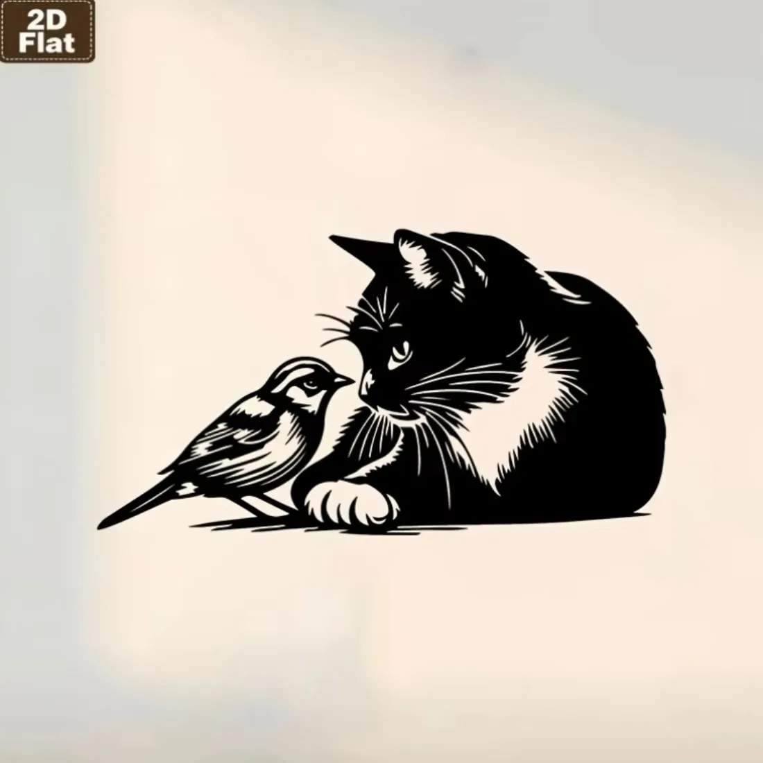 CIFBUY Metal Wall Art Cat and Bird Silhouette 2D Flat Cutout, 2D Flat Laser Cut, Powder-Coated Rustproof