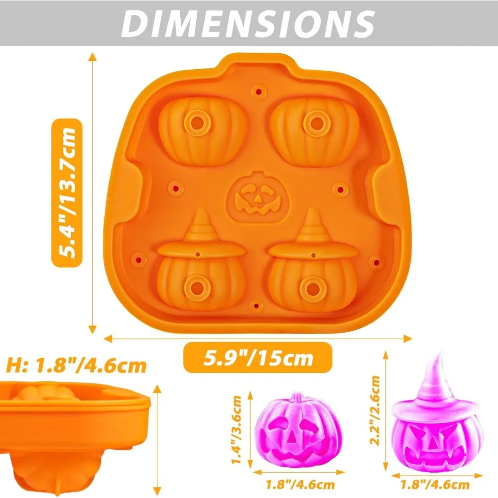 Halloween Silicone 3D Pumpkin Shape Ice Cube Mold with Funnel for Whiskey Cocktail Beer Fruit Juice and Beverages Party Supplies